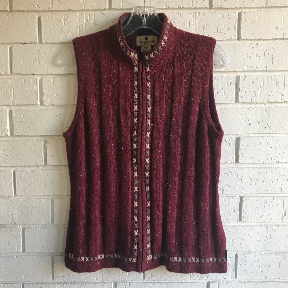 Woolrich Sleeveless Sweater Vest Ruby Heather Size Medium Zip Up